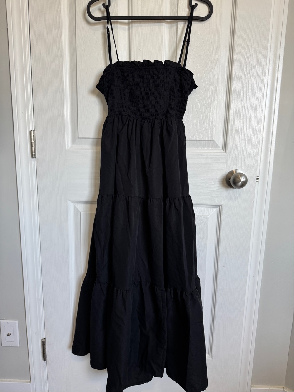 Smocked Tiered Black Maxi Dress with Spaghetti Straps